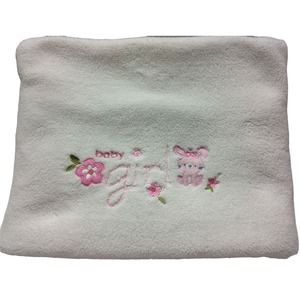Child of Mine Baby Girl Blanket White Pink Bunny Rabbit 38 x‎ 30 Embroidered